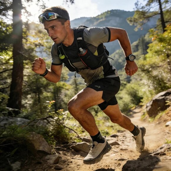 Men's Khaki Lightweight Breathable Non Slip Shock Absorbing Lace-Up Sneakers - Picture 2 of 6